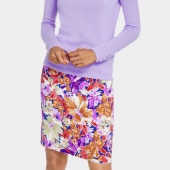 J McLaughlin Halle Reversible Scuba Skirt Sz XS Floral Preppy Resort Bloomcore - Picture 2 of 9